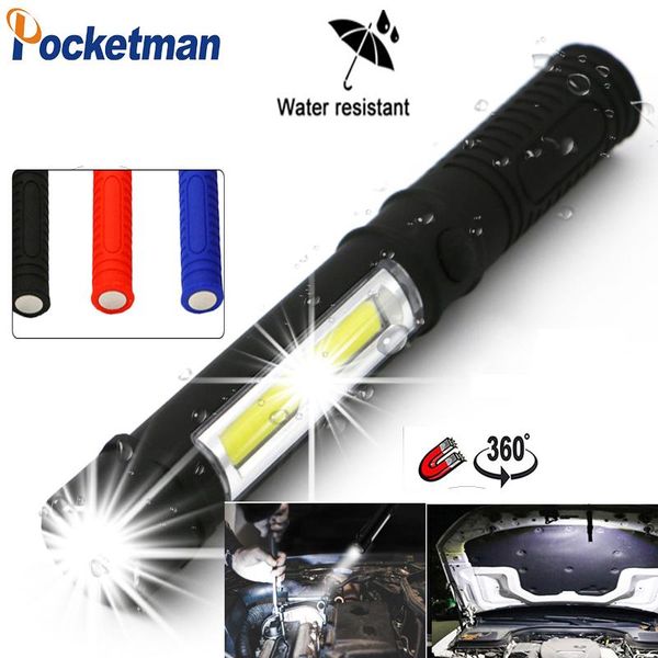 

portable mini black battery torch side cob light working inspection magnetic base z40 for reading repairing