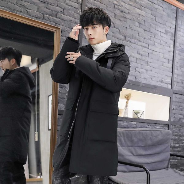 

medium length jacket new white duck down hooded coat men's work clothes outdoor korean version thickened warm, Black;brown