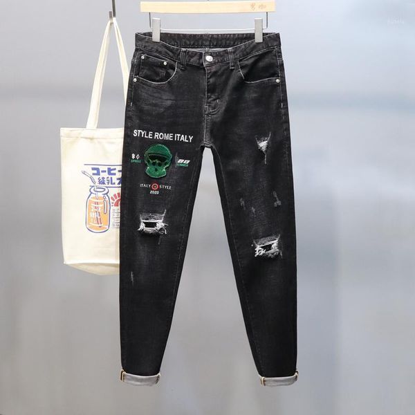 

hk10340 fashion men's jeans 2020 runway luxury european design party style men's clothing1, Blue