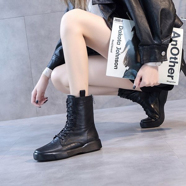 

wind ulzzang leather boots and female flat 2020 new female boots martin thick bottom short, Black