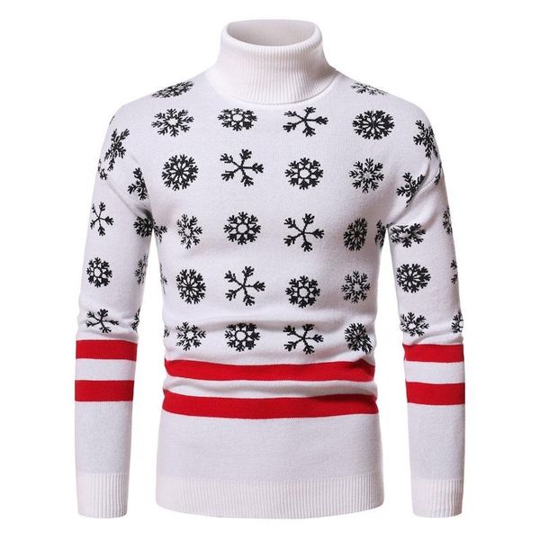 

men's sweaters clothing 2021 high neck bottoming men european american youth christmas elements snowflake wild sweater, White;black