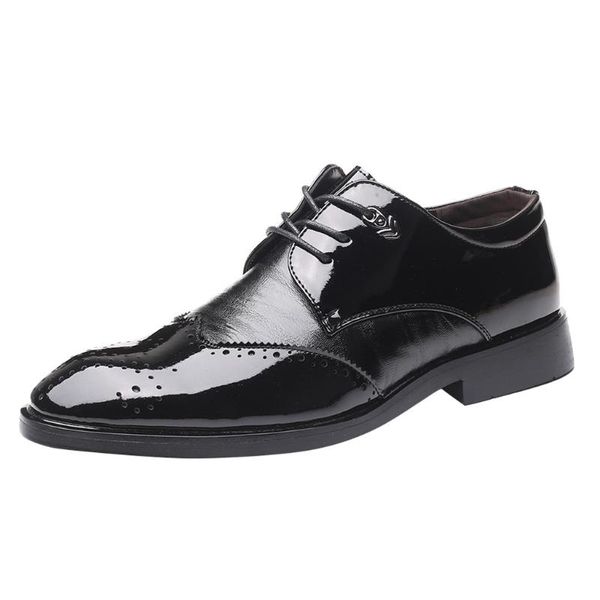 

pointed toe men leather shoes fashion 2020 bright business shoes casual for wedding lace shoe male suit dropshipping #1117, Black