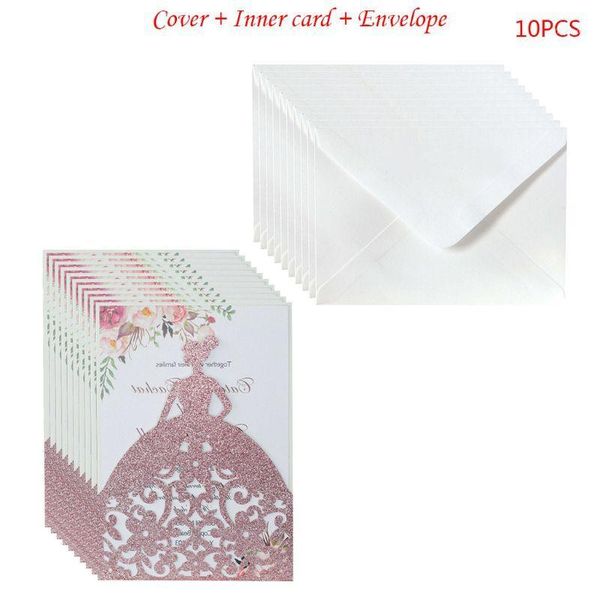 

10pcs/set pretty girl holiday invitations card hollow glitter paper envelopes r7rc1