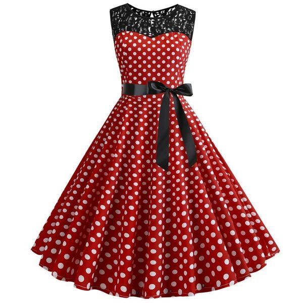 

2021 summer lace vintage dress red polka dot swing robe party dresses 50s 60s rockabilly pin up dress vestidos, Black;gray