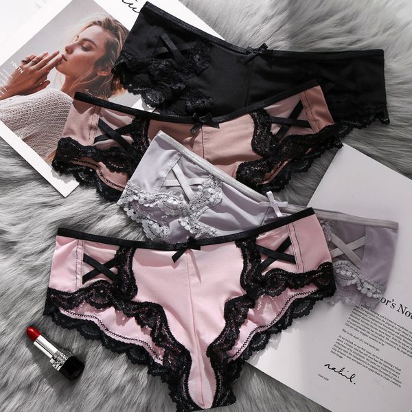 

lace breathable women's low waist briefs, Black;pink