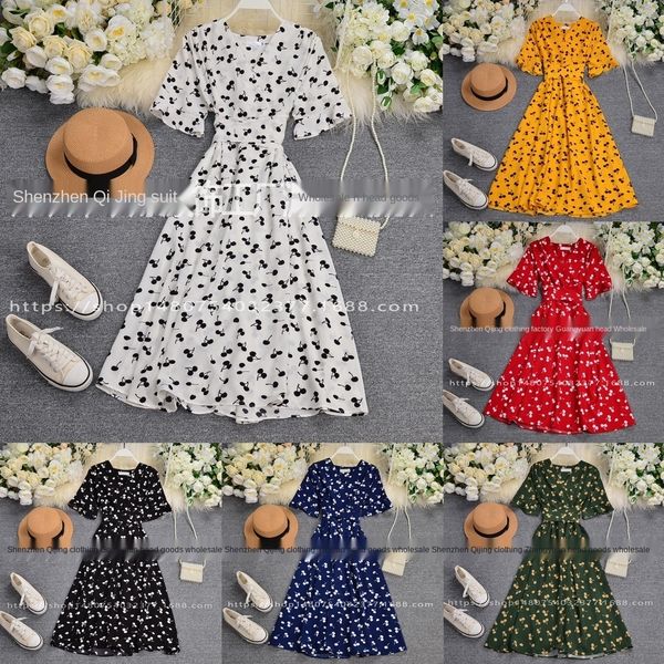 

5maju французская для женщин 2020 новой черешни напечатана платье dressv-образного вырез кружева dresslace талии похудения длиной до колен п, Black;gray