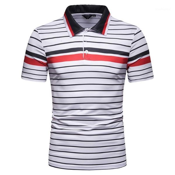 

chamsgend shirt mans summer short sleeve red blue stripe t-shirts large size casual turn-down collar musle t-shirt homme 10feb221, White;black