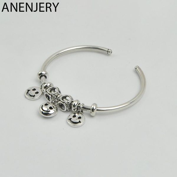 

anenjery new style smiling face charms beads bracelet bangles for women handmade thai silver color jewelry birthday gift s-b414, Black
