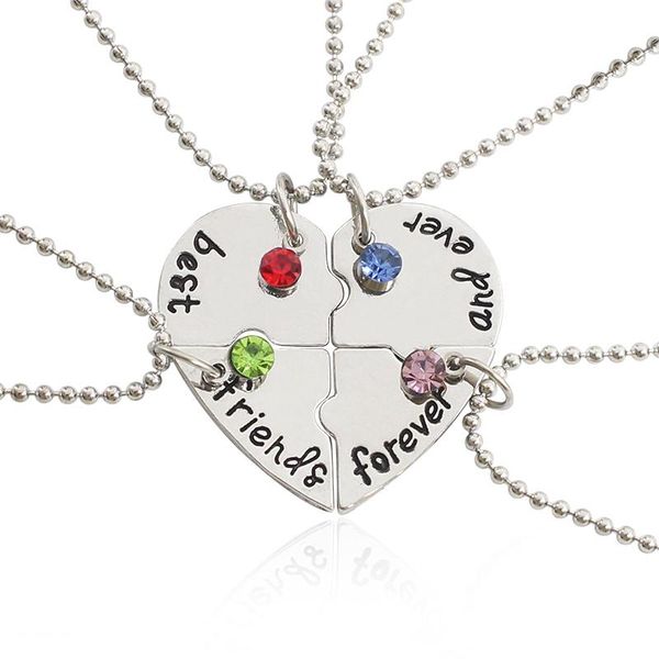 

chains friend 4 piece set fashionable women heart-shaped stitching alloy pendant bff forever friendship necklace jewelry 2021, Silver