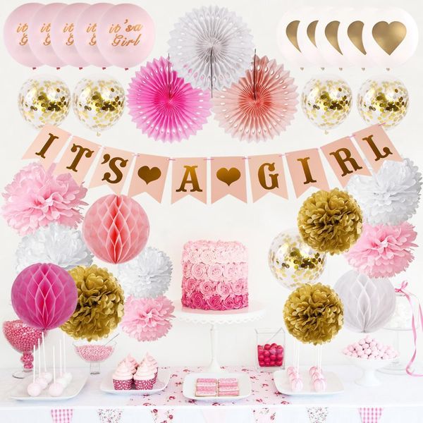 

девушка день рождения пати украшения baby shower fengrise это для девушки розовый бумаги цветок мяч декор бейби шауэр партии supplies bbysex