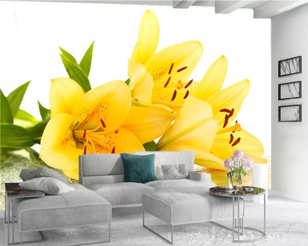 Personalizado Privado Qualquer tamanho 3d Wallpaper Quarto Amarelo Flores Foral Romantic Flora Decoração Silk Photo Mural