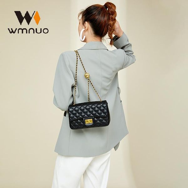 

cross body wmnuo bag women classice genuine cow leather small shoulder messenger bags for girls golden ball chain lozenge retro ladies sac