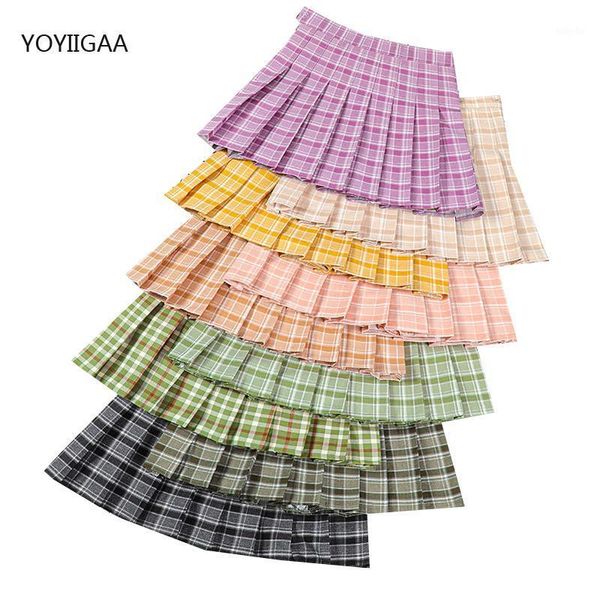 

plaid skirt lady zipper high waist pleated mini skirts summer student women plaid skirts fashion sweet chic women's short skirt1, Black