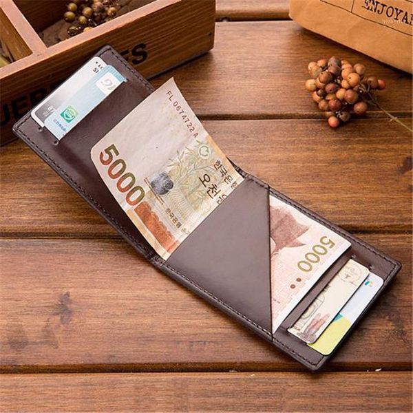 

wallets minimalist men wallet vintage leather portfolio and purse for male slim clamps open anti-theft brush1, Red;black