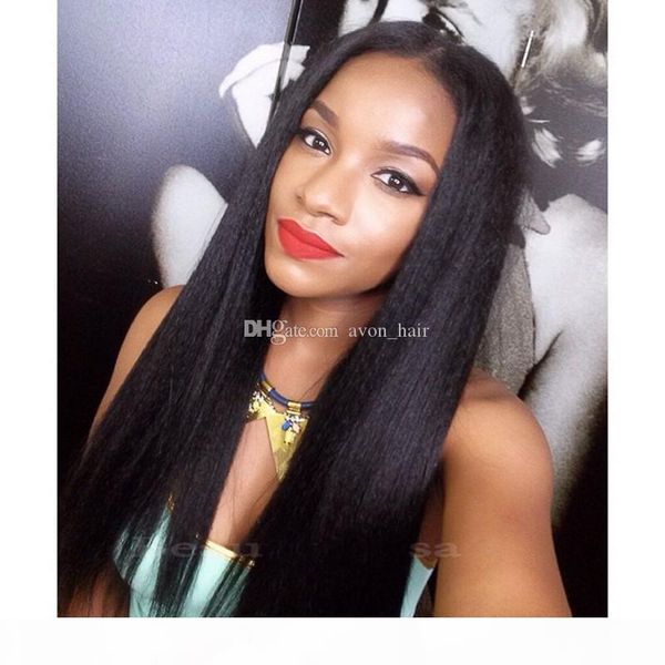 

9a mongolian light yaki stright human hair lace wigs with baby hair light yaki glueless full lace human hair wigs for african americans, Black;brown