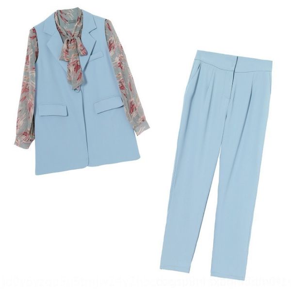 

opfue r5do8 three-piece professional temperament vest shirt women's 2020 autumn new printed shirt vest suit fashion suit fashion, Gray