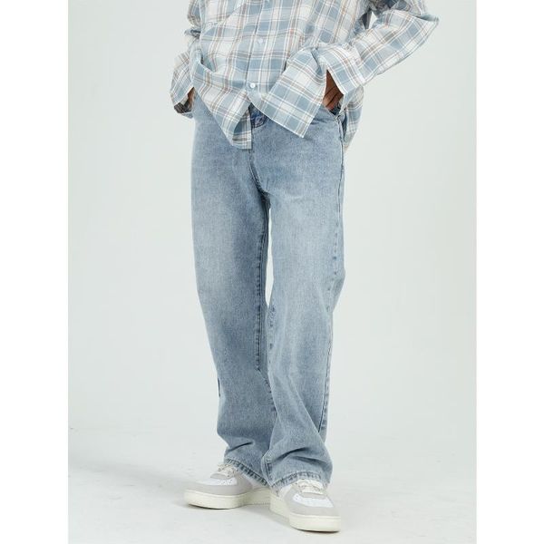 

men's jeans men loose casual straight wash water blue trousers male korea streetwear vintage fashion denim pant