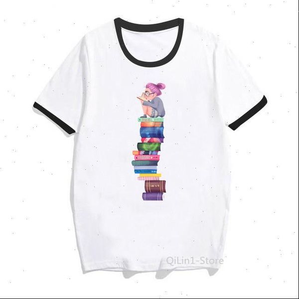 

women clothes 2021 vintage t shirt matilda roald dahl watercolour illustration print t shirt book lovers casual cute tees, White