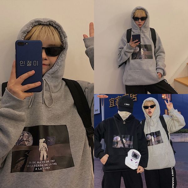 

printed elegant hoodies all-match black women trendy womens large size korean style loose sweatshirts leisure ladies soft simple, Black;white