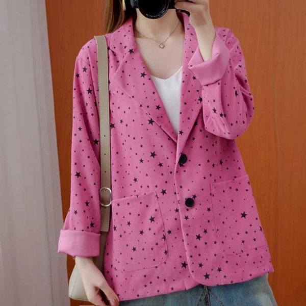 

2021 autumn new casual suit short long-sleeved jacket loose cotton and linen blouse women's brushed blazer, White;black