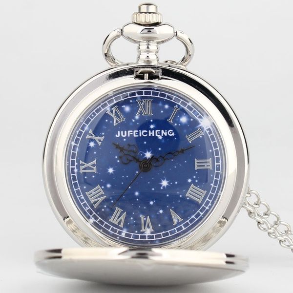 

wind new pocket flip stars starry sky boys and girls students hanging watch simple necklace, Silver