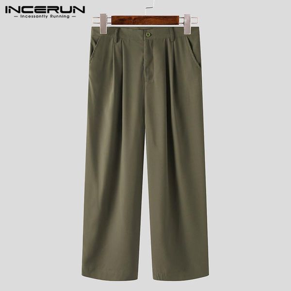 

fashion men casual pants solid color button streetwear loose straight trousers men joggers 2021 pockets pantalon incerun s-5xl, Black