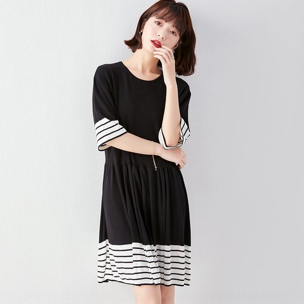 

pff4u temperament stripe dressskirt contrast skirt dress women's autumn new korean medium length knitting dress color dressloose pleate, Black;gray