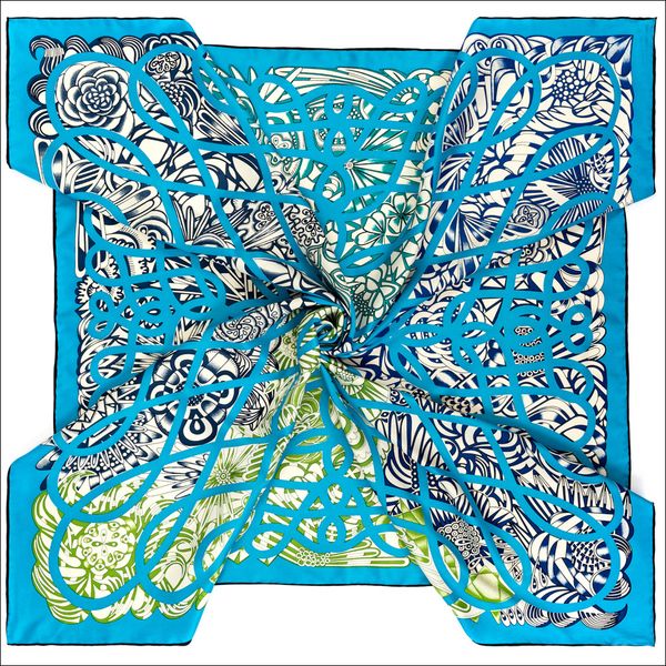 

square silk scarf double-sided 90 silk scarfs hand rolled edge reverie solitaire neck foulard satin 90cm, Blue;gray