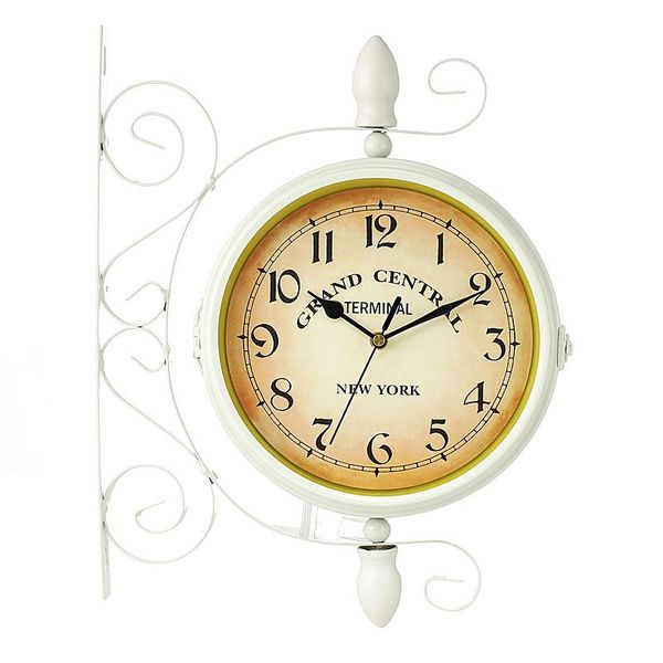 

iron european wall clock retro creative white double sided wall clock 360Â° rotatable round battery powered home decorations