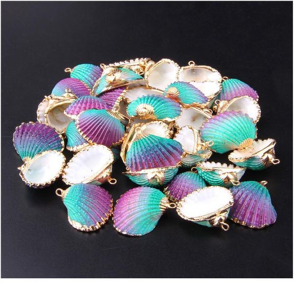 

28mm*25mm gold plated threaded seashells for diy handmade pendant earring charms natural striated shell natural home de jllpke, Black