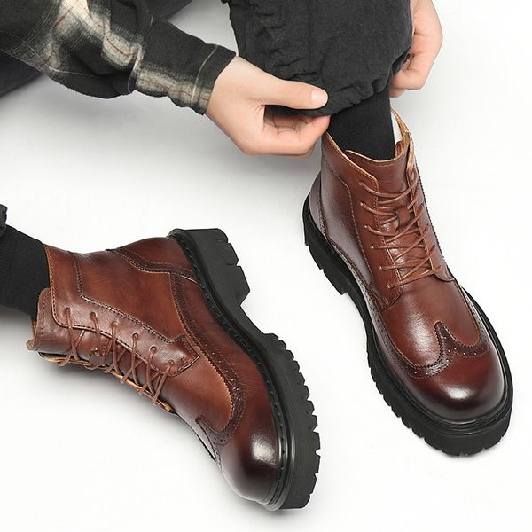 Botas de Martin dos homens Genuíno Couro Cawskin Sapatos de Alta Qualidade Negócio Casual Botas Curtas 2022 Primavera e Outono