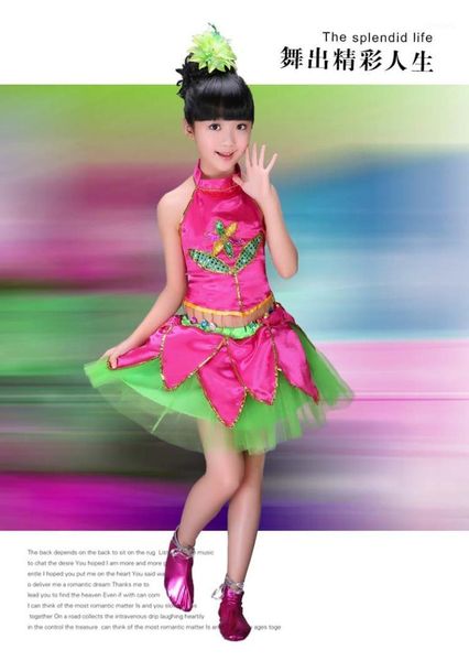 

stage wear ballet dress children dance performance costumes flower leaf1, Black;red