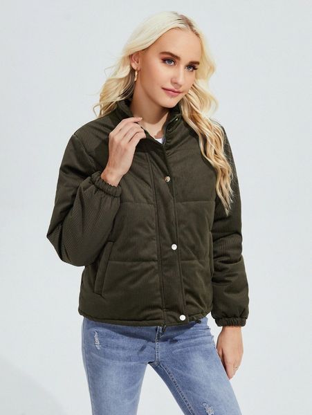 

zip up cord puffer winter coat a8at#, Black