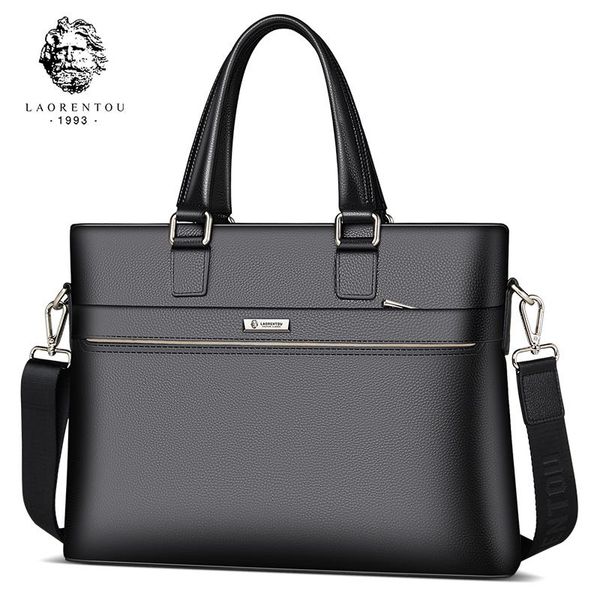 

laorentou men briefcase cow leather crossbody bags man totes shoulder bag work handbag handle bags high capacity business