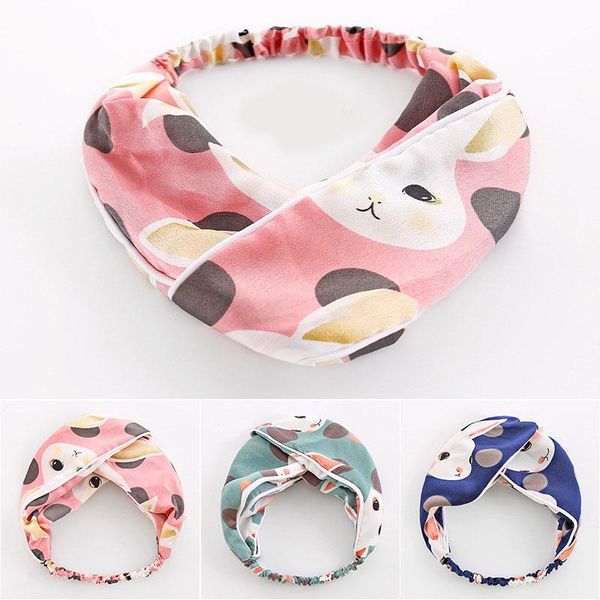 

women cute cartoon rabbit printed headband cross knot soft hairband sweet make up wash face knotted headwrap hair accessories q sqcogc
