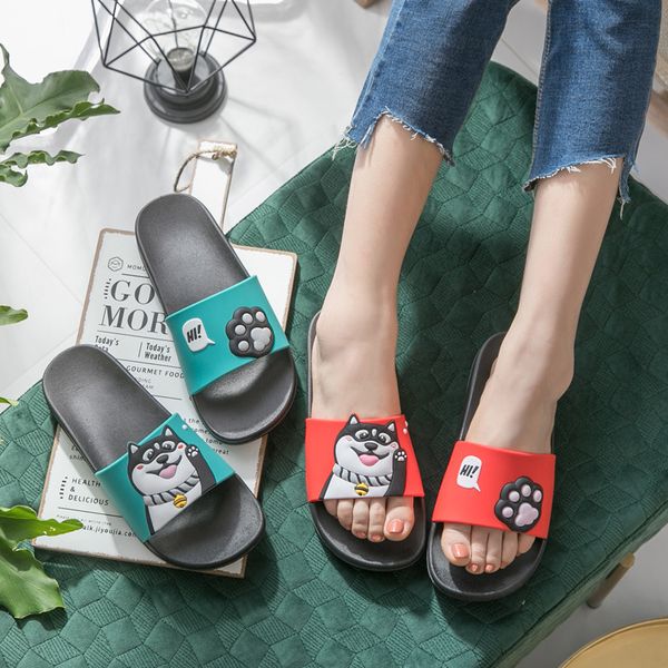 

women slippers summer beach slides husky cartoon dog indoor slippers slip on sandals women shoes flip flops zapatillas mujer x1020, Black