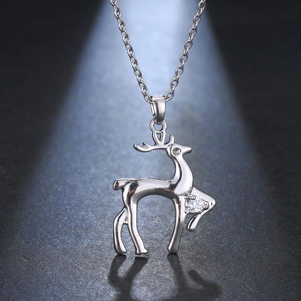 

chains emmaya brand cute originality cubic zircon cartoon deer pendant adjustable necklace for women crystal jewelry wedding gift, Silver