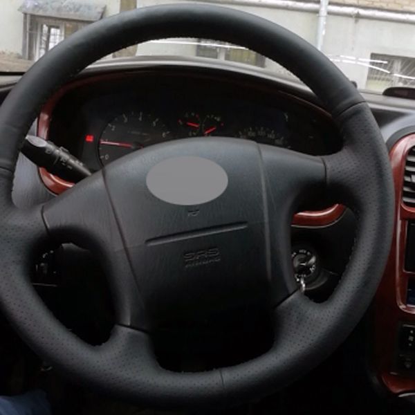 

black pu faux leather diy hand-stitched car steering wheel cover for hyundai sonata 1999-2005 car accessories