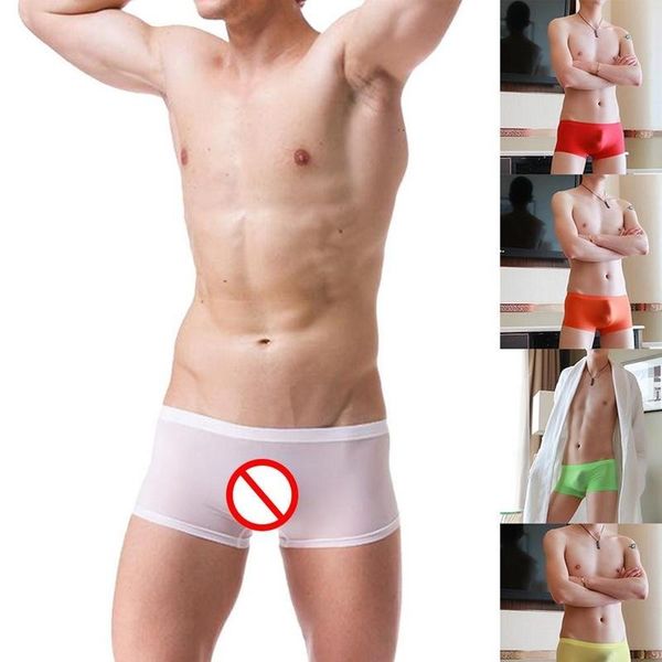 

2020 transparent panties underwear men color mesh fashion short boxers male ultra-thin translucent ice silk boxer, Black;white