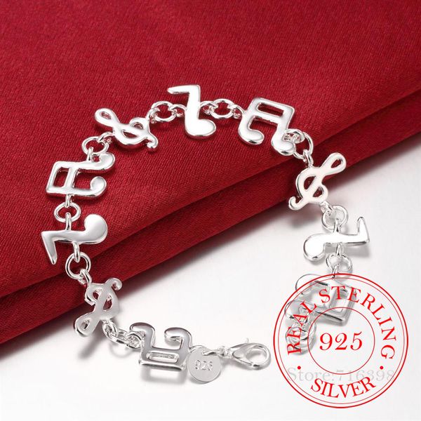 

925 sterling silver bracelet for women music note chain bracelets & bangle wristband wedding bridal jewelry joyas de plata 925, Black