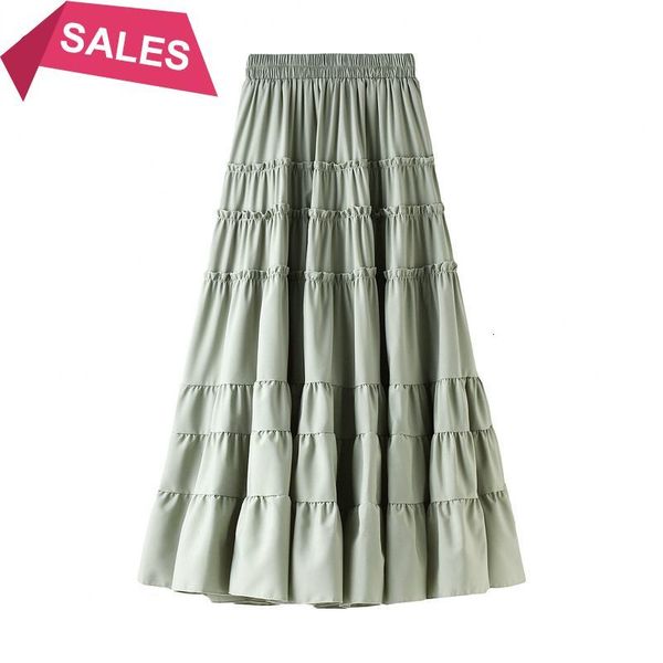 

2021 new spring summer sweet cake layered mesh midi skirts women elastic high waist chiffon tiered tulle pleated skirt tutu 3gvk, Black