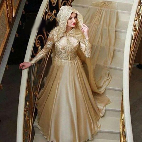 

muslim long sleeve evening dress lace appliqued high neck sequin prom dress with hooded cape sweep train dubai formal gown, Black;red