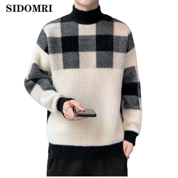 

men's sweaters autumn and winter for men copy semi-turtleneck thickening knit oat pullover o-neck trend clothes, White;black