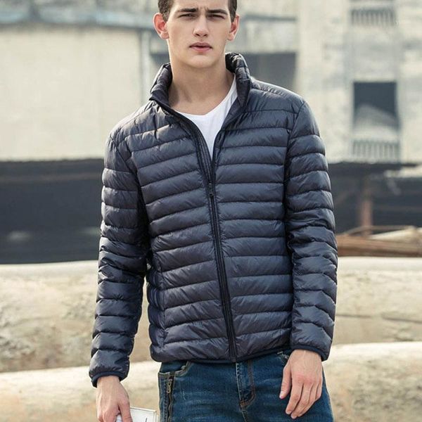 

2019 spring/autumn mens slim coat jacket warm duck down filler fashion light thin stand collar plus size:s-7xl male winter coats1, Black;brown