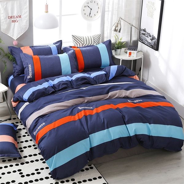 Funbaky 3/4 pçs / set Classic Stripe Blue CONDUTER CONSTARTE CONJUNTO DE Cama de cama de algodão Cobertura de algodão Set Home Têxtil 201021