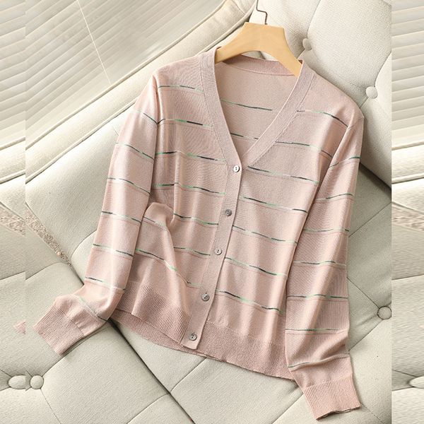 

2021 new women casual triped cardigans knitted long sleeve sweater v neck female jumper coat black grey pink open cardigan zetq, White;black