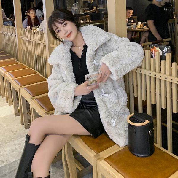 

women 2020 autumn winter faux fur coat fluffy warm plush teddy jackets fashion long sleeve lapel fake fur overcoat outerwear b731, Black