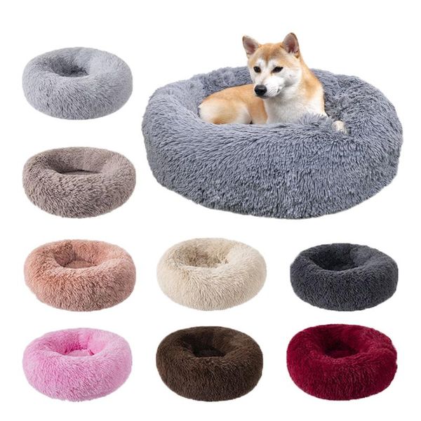

round pet dog bed cat bed hondenmand pet kennel long velvet super soft fluffy supplies dogs accessories cat house
