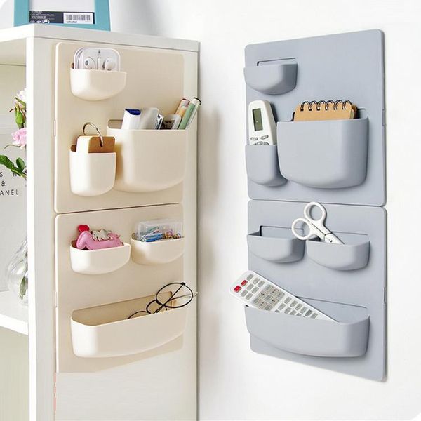 

storage bags household paste wall rack bathroom perforated mount finishing1