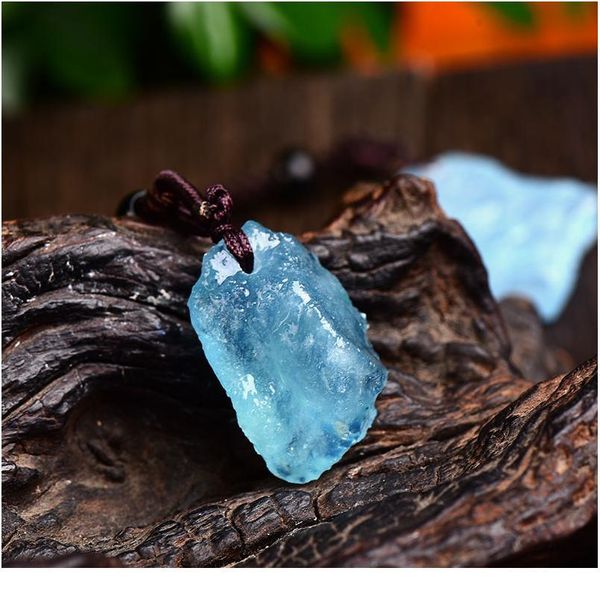 

1pc fashion natural aquamarine original stone pendant mineral jewelry lucky men women souvenir qylxfu, Black